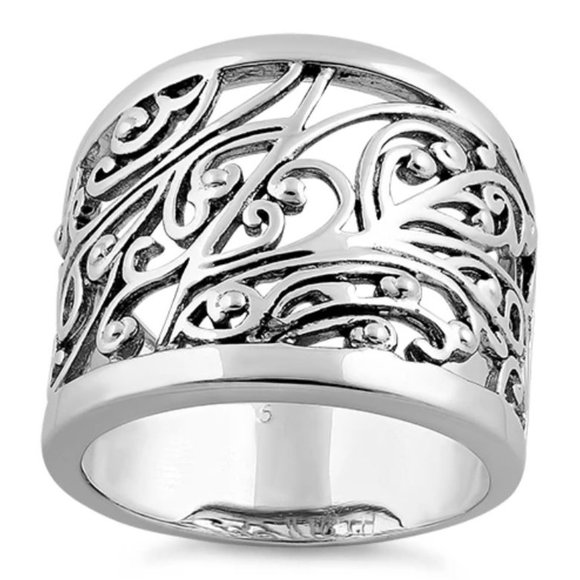 925 STERLING SILVER Vines & Scrolls Band Ring - Picture 15 of 15